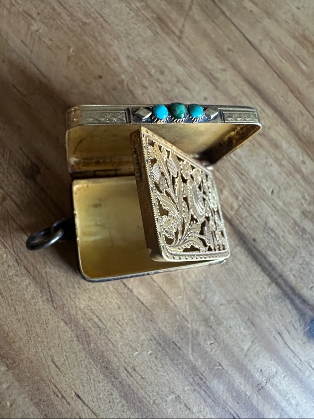 Gold-Tone Rectangular Pill Box with Embossed Monogram - Picture 4 of 4